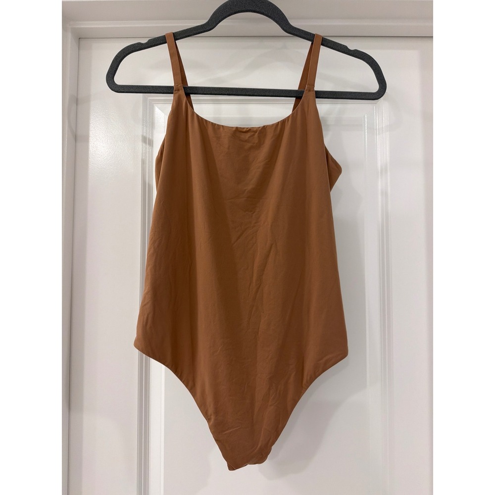 Auden Bodysuit Womens Large Brown Adjustable Strap Thong Back Seamless Stretch